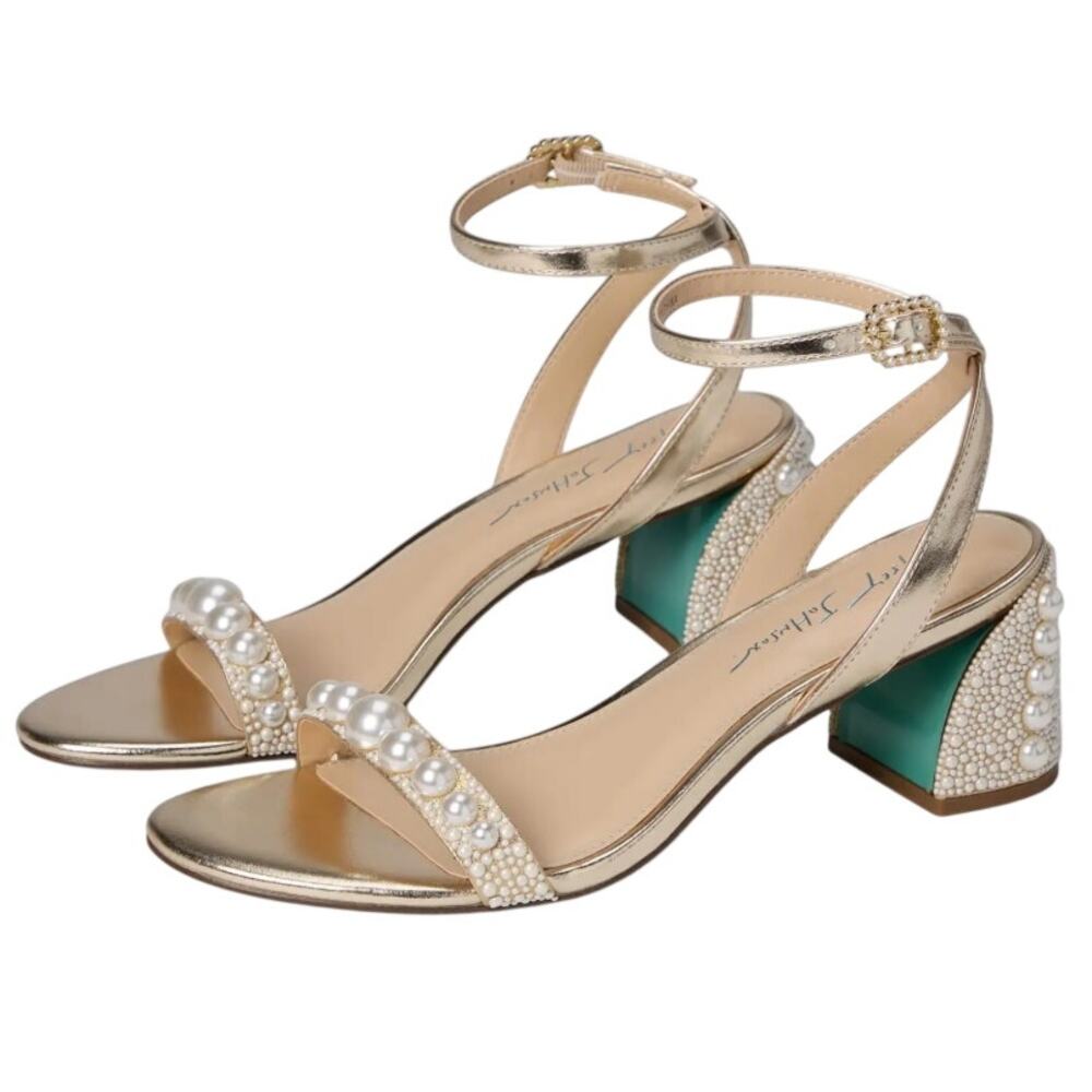 Blue by Betsey Johnson Womens Tina Heeled Sandal US 9.5 M Gold EUC